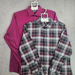Lot of 2 - Large Men Shirt Button‎ Up Long Sleeve Calvin Klein & Kenneth Cole